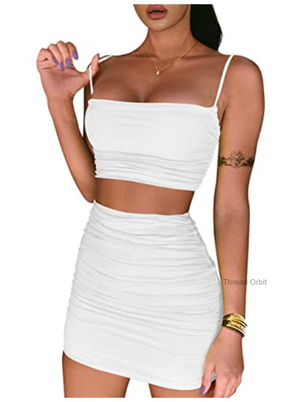 Women's Ruched Cami Crop Top Bodycon Skirt 2 Piece Outfit Set
